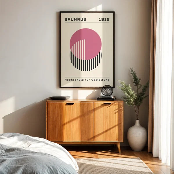Bauhaus Design Poster Pink Circle Lines – Mid Century Wall Art