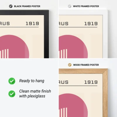 Bauhaus Design Poster Pink Circle Lines – Mid Century Wall Art