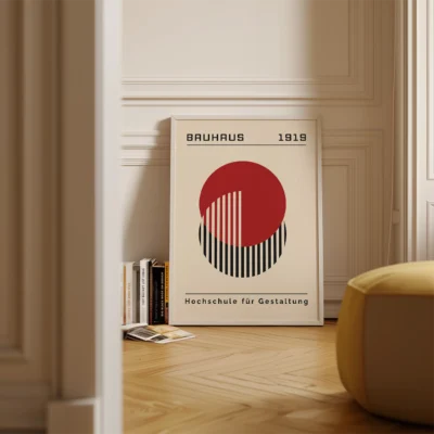 Bauhaus Design Poster Red Circle Lines – Modern Art Print