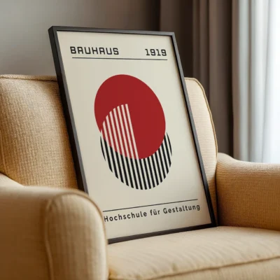 Bauhaus Design Poster Red Circle Lines – Modern Art Print