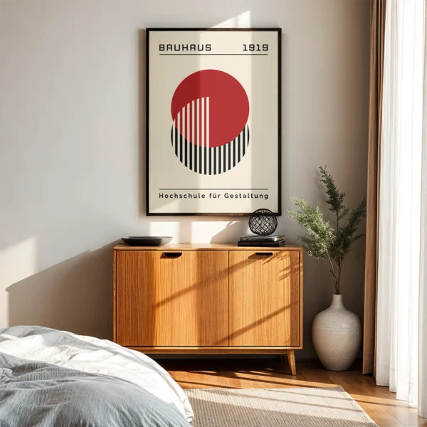 Bauhaus Design Poster Red Circle Lines – Modern Art Print