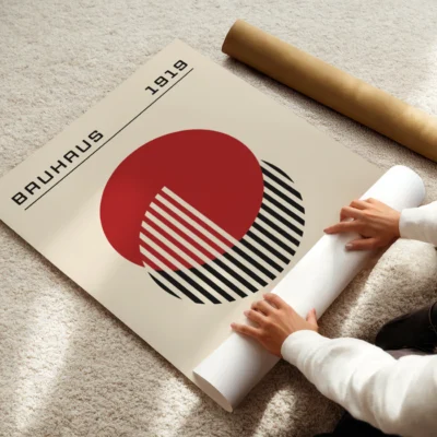 Bauhaus Design Poster Red Circle Lines – Modern Art Print