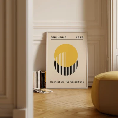 Bauhaus Design Poster Yellow Circle Lines – Geometric Wall Art