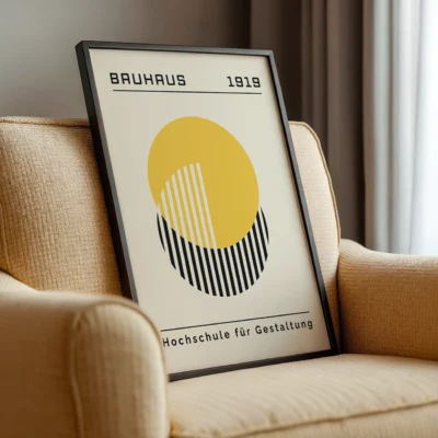 Bauhaus Design Poster Yellow Circle Lines – Geometric Wall Art