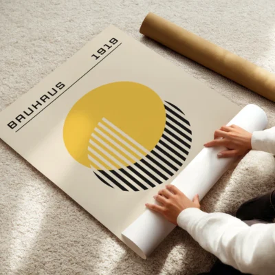 Bauhaus Design Poster Yellow Circle Lines – Geometric Wall Art