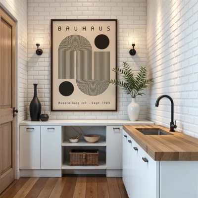 Bauhaus Artwork Poster Black Winding Path – Minimalist Art Print