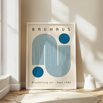 Bauhaus Wandbild – Blaue geschwungene Linien
