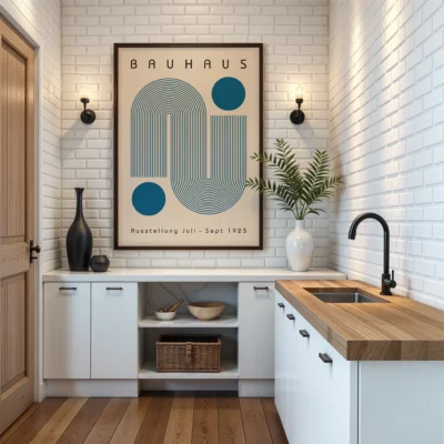 Bauhaus Artwork Poster Blue Winding Path – Modern Wall Art