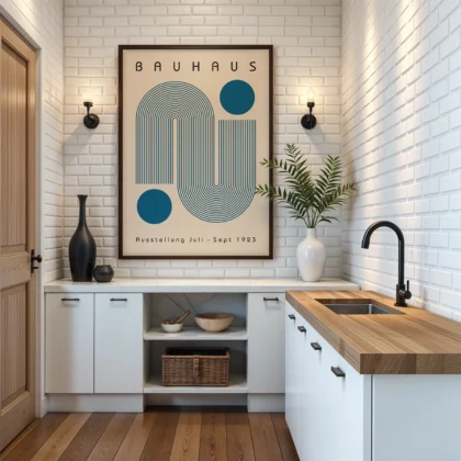 Bauhaus Wandbild – Blaue geschwungene Linien