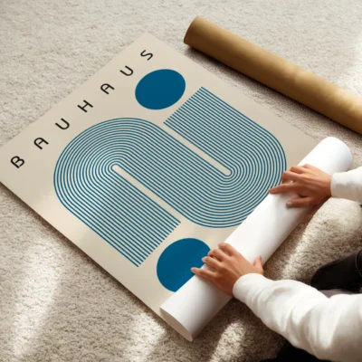 Bauhaus Artwork Poster Blue Winding Path – Modern Wall Art