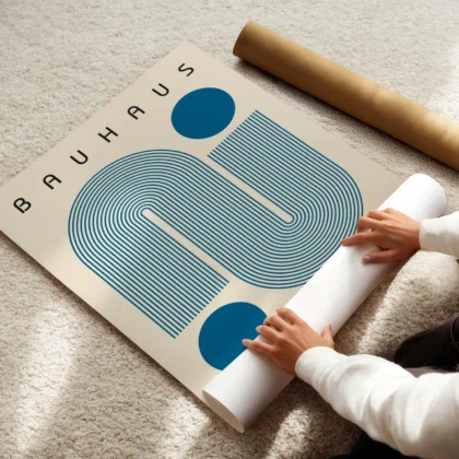 Bauhaus Wandbild – Blaue geschwungene Linien