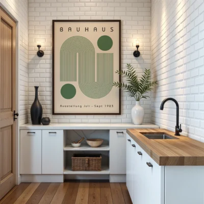 Bauhaus Artwork Poster Green Winding Path – Abstract Wall Art