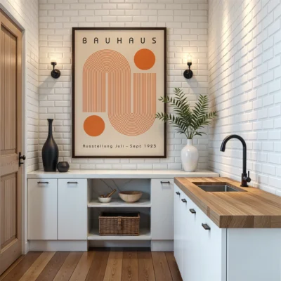 Bauhaus Artwork Poster Orange Winding Path – Minimalist Wall Art