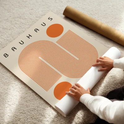 Bauhaus Artwork Poster Orange Winding Path – Minimalist Wall Art
