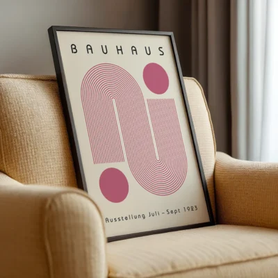 Bauhaus Artwork Poster Pink Winding Path – Geometric Wall Art