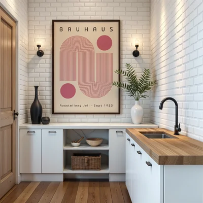 Bauhaus Artwork Poster Pink Winding Path – Geometric Wall Art