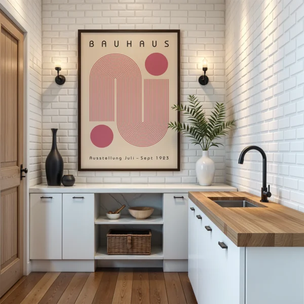 Bauhaus Artwork Poster Pink Winding Path – Geometric Wall Art