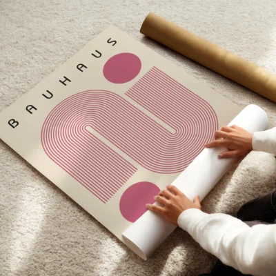 Bauhaus Artwork Poster Pink Winding Path – Geometric Wall Art