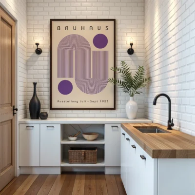 Bauhaus Artwork Purple Winding Path – Mid Century Wall Art