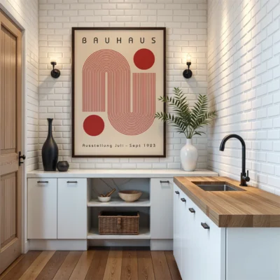 Bauhaus Art Poster Red Winding Path – Retro Art Print