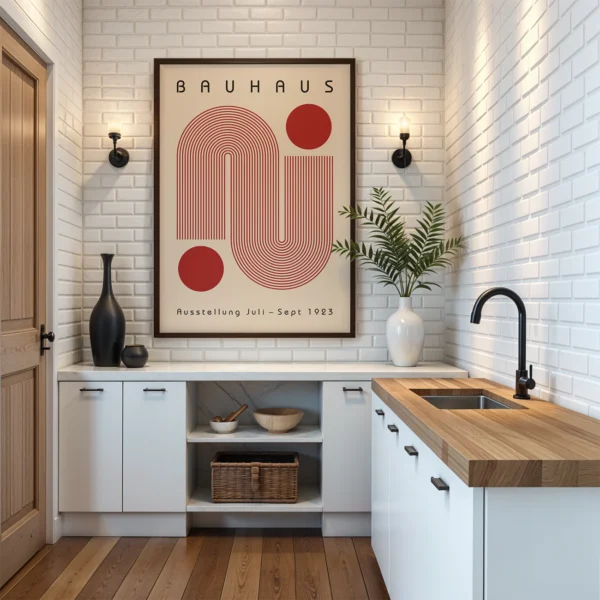 Bauhaus Art Poster Red Winding Path – Retro Art Print