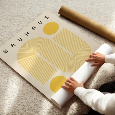 Bauhaus Art Poster Yellow Winding Path – Minimalist Retro Print