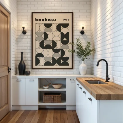Bauhaus Wandbild – Schwarze Halbkreise