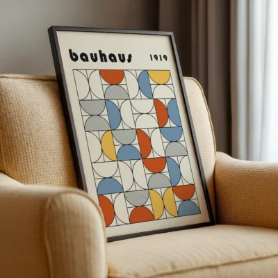 Bauhaus Abstract Framed Wall Art Poster – Minimalist Retro Print
