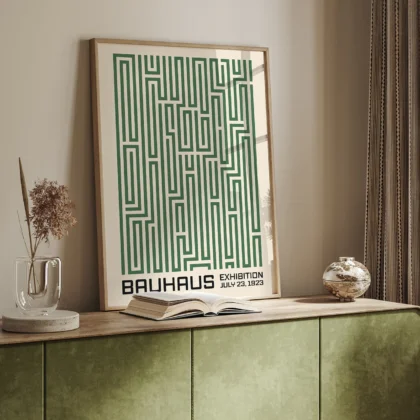 Bauhaus Art Print – Green Maze Lines