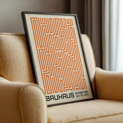 Bauhaus Art Print – Orange Maze Lines