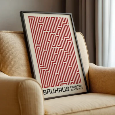 Red Bauhaus Vintage Mid Century Modern Art Print