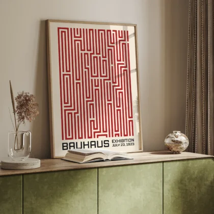 Bauhaus Art Print – Red Maze Lines