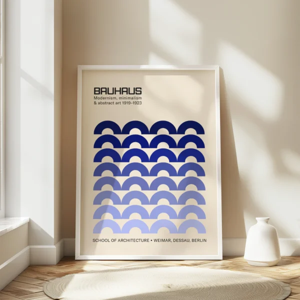 Bauhaus Blue Vintage Wall Art Print – Abstract Retro Poster