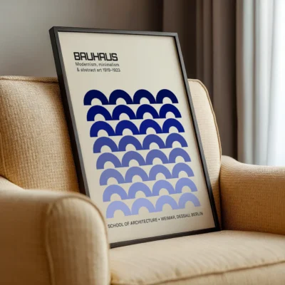 Bauhaus Blue Vintage Wall Art Print – Abstract Retro Poster