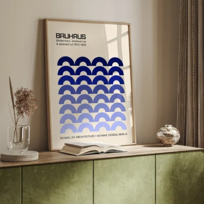 Bauhaus Blue Vintage Wall Art Print – Abstract Retro Poster