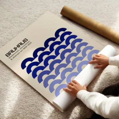 Bauhaus Blue Vintage Wall Art Print – Abstract Retro Poster