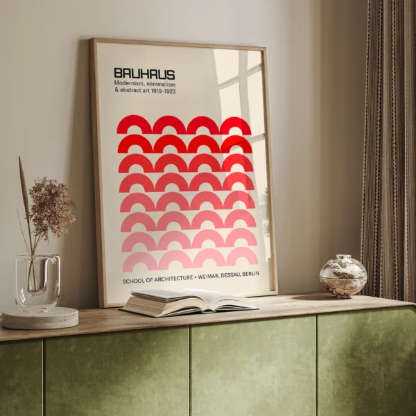 Bauhaus Red Vintage Wall Poster – Mid Century Wall Art
