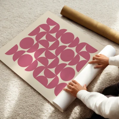 Bauhaus Modern Wall Art Poster – Upset Circles Pink