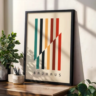 Contemporary Bauhaus poster with dynamic lines and modern geometric shapes