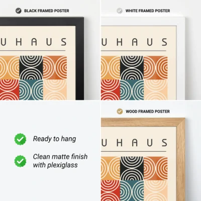 Artistic Bauhaus poster with playful half-circle shapes in a tidy 5x4 layout
