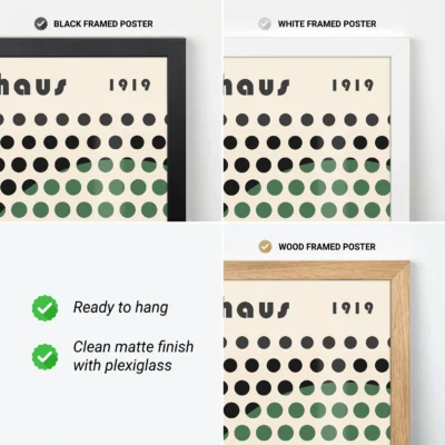 Bauhaus poster Solar Mesh with geometric dot grid and green semicircle design