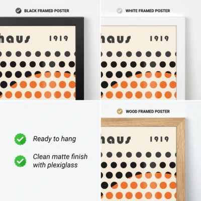 Minimalist Bauhaus poster with playful orange and black dot design on light background
