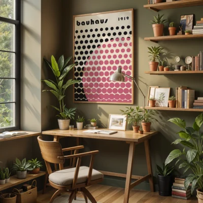 Minimalist dot pattern featuring a pink semicircle crossing black circles on light background