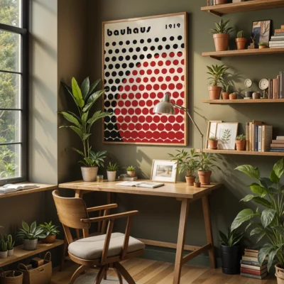 Simple black dot pattern with a sweeping red semicircle on light background