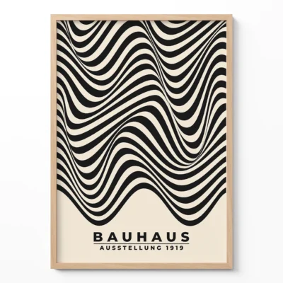 Minimalist Poster Art – Bauhaus Print Waves Black