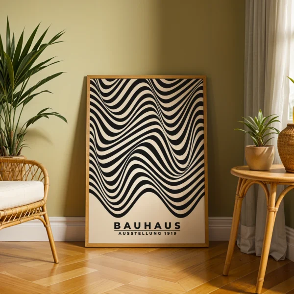 Minimalist Poster Art – Bauhaus Print Waves Black