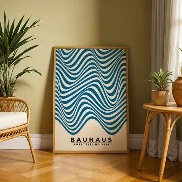 Minimalist Art Print – Bauhaus Poster Waves Blue