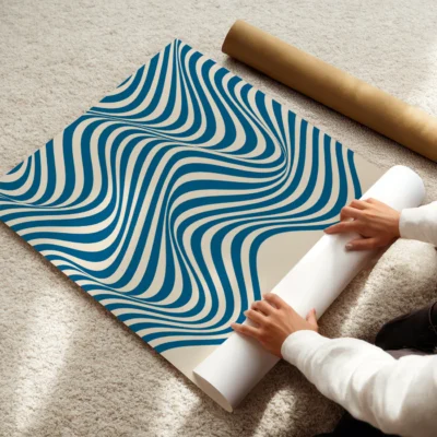 Clean wave design of blue lines for minimalist art print