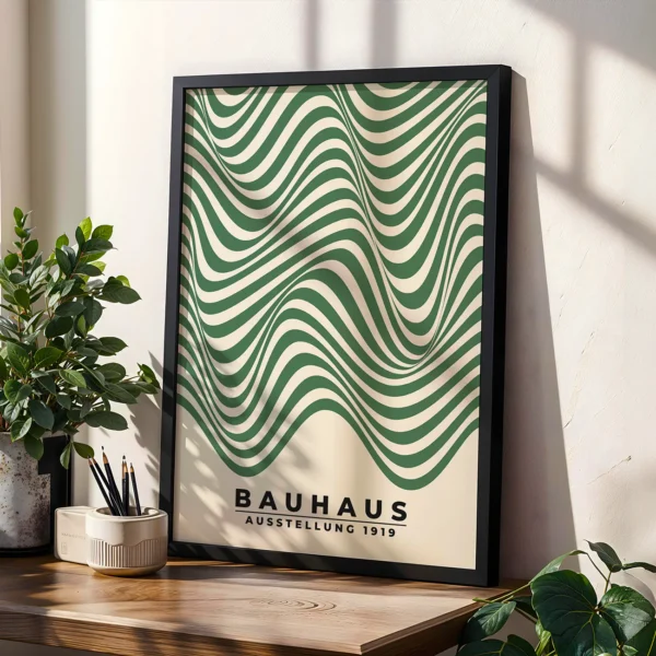 Minimalist Poster Design – Bauhaus Poster Waves Green