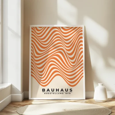 Orange curved stripes on light paper for poster retro style art